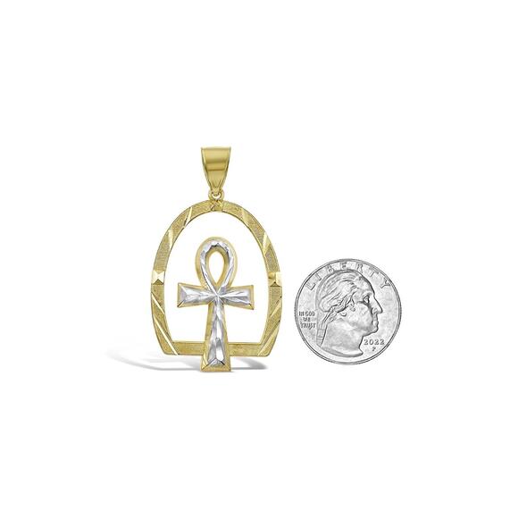 Egyptian Ankh Cross Pendant 10k Yellow Gold Mens Charm 2 inch - Picture 2 of 4